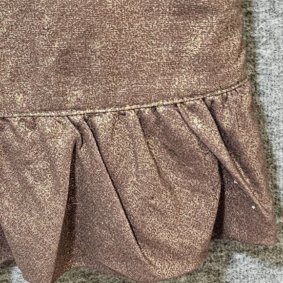 Tahari Linen Dress Womens Size 4 Bronze Metallic Knee Length Party Dress  Ruffle - Picture 4 of 16